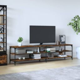 Berkfield Home TV Cabinet Smoked Oak 200x30x50 cm Engineered Wood & Metal in Brown - Size: 200 x 30 x 50 cm - thumbnail 1