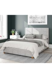 Aspire Garland Upholstered Ottoman Storage Bed, Pure Pastel Cotton Fabric in Grey - Size: Super King