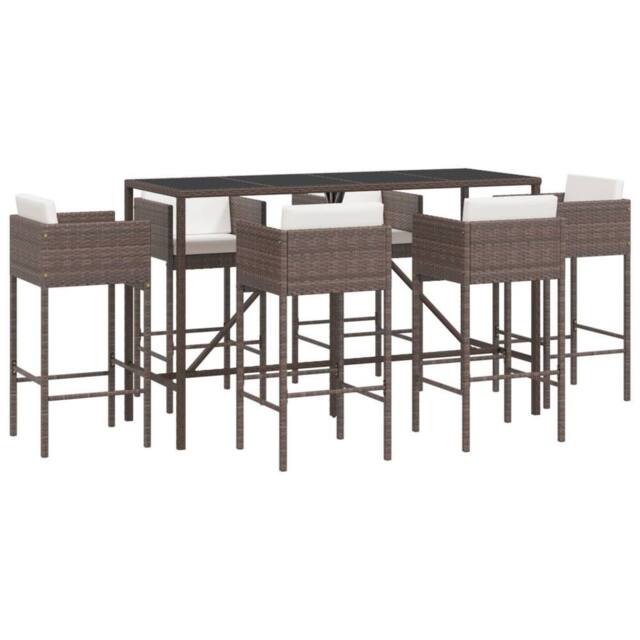 Berkfield Home 7 Piece Garden Bar Set with Cushions Brown Poly Rattan - image 1