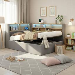 Matteo Grey Velvet L-Shaped Daybed with Hydraulic Storage - 3FT Single - thumbnail 3