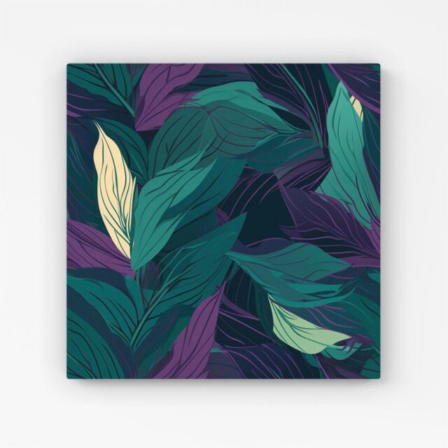 Warren Reed - Designer Green Purple Tropical Leaves Canvas - Size: w10 inch x h10 inch - image 1