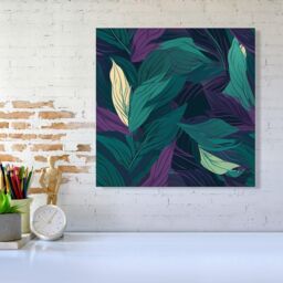 Warren Reed - Designer Green Purple Tropical Leaves Canvas - Size: w10 inch x h10 inch - thumbnail 2
