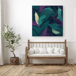 Warren Reed - Designer Green Purple Tropical Leaves Canvas - Size: w10 inch x h10 inch - thumbnail 3