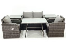 Fimous Outdoor Garden Furniture Set with Reclining Chair 2 Side Tables Dark Grey Mixed - thumbnail 1