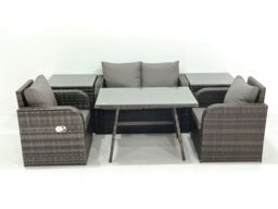 Fimous Outdoor Garden Furniture Set with Reclining Chair 2 Side Tables Dark Grey Mixed - thumbnail 2