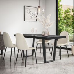 More4Homes Aria Dining Table & Chairs - Black Table Top w Black Legs + Maya Boucle Dining Chair Set Of 4 in Ivory - thumbnail 1