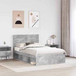 Berkfield Home Bed Frame with Headboard Concerte 120 x 190 cm Solid Pine Wood in Grey - thumbnail 3