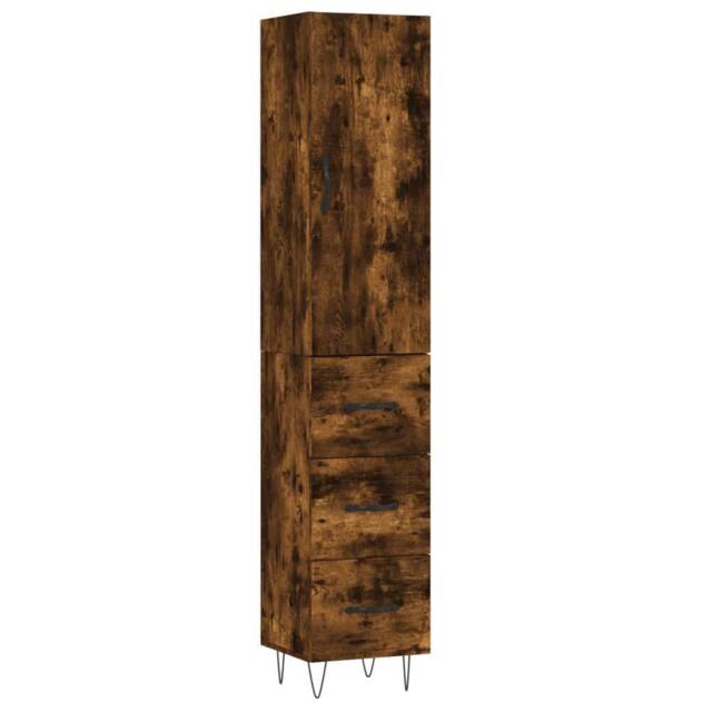 Berkfield Home Highboard Smoked Oak 34.5x34x180 cm Engineered Wood in Brown - image 1