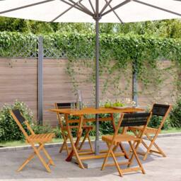 Berkfield Home Folding Garden Chairs 4 pcs Black Solid Wood Acacia in Natural - thumbnail 2