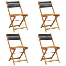 Berkfield Home Folding Garden Chairs 4 pcs Black Solid Wood Acacia in Natural - thumbnail 1