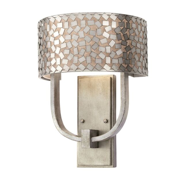 Loops Twin Wall Light Light Metal Chips Off-White Linen Shade Old Silver LED E27 60W in White