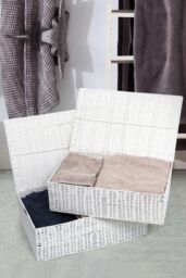 Arpan Resin Woven Under Bed Storage Box, Chest Shelf Toy Clothes Basket With Lid L in White - Size: Large - thumbnail 5
