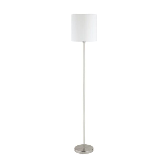 Loops Floor Lamp Light Satin Nickel Shade White Fabric Pedal Switch Bulb E27 1x60W in Metallics - image 1