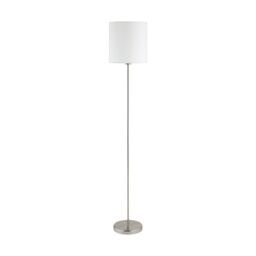 Loops Floor Lamp Light Satin Nickel Shade White Fabric Pedal Switch Bulb E27 1x60W in Metallics