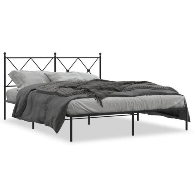 Berkfield Home Metal Bed Frame without Mattress with Headboard Black 160x200cm - Size: 160x200 cm - image 1