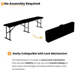 Novecrafto Durable 6ft Folding Bench Seat - Portable Plastic Bench with Convenient Carry Handle for Garden, Picnic, Party, & Camping in Black - thumbnail 5