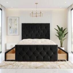 "Somnior Ziggy Velvet Divan Bed Mattress 4 Draw 54"" Headboard 22"" Footboard in Black - Size: Super King" - thumbnail 4