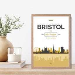 ARTZE Bristol Yellow & Black City Skyline Framed Print SIZE: A3 with Oak Frame - Size: A4 - thumbnail 2