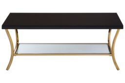 Orsina Durable Black Coffee Table, Elegant Gold Finish Decorative Coffee Table With Curved Legs & Glossy Black Top - thumbnail 1