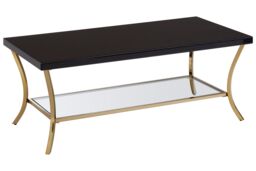 Orsina Durable Black Coffee Table, Elegant Gold Finish Decorative Coffee Table With Curved Legs & Glossy Black Top - thumbnail 4