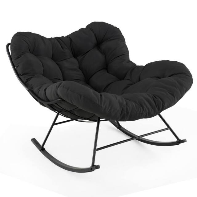 Costway Indoor Outdoor Rocking Chair Oversized Egg Papasan Chair in Black - image 1