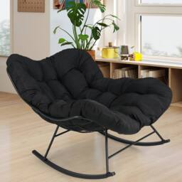 Costway Indoor Outdoor Rocking Chair Oversized Egg Papasan Chair in Black - thumbnail 8