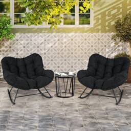 Costway Indoor Outdoor Rocking Chair Oversized Egg Papasan Chair in Black - thumbnail 6
