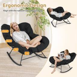 Costway Indoor Outdoor Rocking Chair Oversized Egg Papasan Chair in Black - thumbnail 5