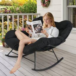 Costway Indoor Outdoor Rocking Chair Oversized Egg Papasan Chair in Black - thumbnail 7