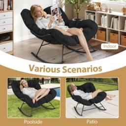Costway Indoor Outdoor Rocking Chair Oversized Egg Papasan Chair in Black - thumbnail 2