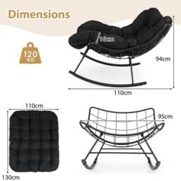 Costway Indoor Outdoor Rocking Chair Oversized Egg Papasan Chair in Black - thumbnail 4
