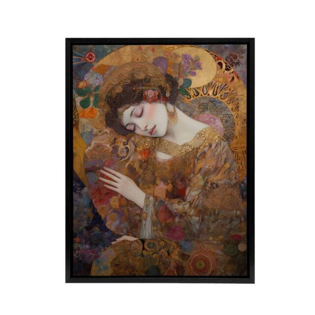 "Artery8 Asleep Klimt Inspired Woman Portrait Framed Canvas Wall Art Print - Size: W12"" x H16""" - image 1