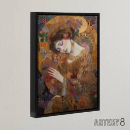 "Artery8 Asleep Klimt Inspired Woman Portrait Framed Canvas Wall Art Print - Size: W12"" x H16""" - thumbnail 2