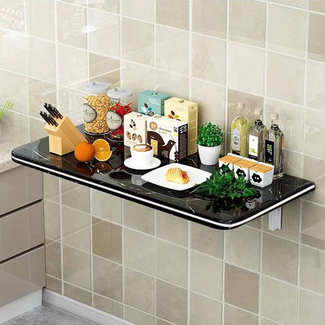 Living and Home Folding Wall-Mounted Drop-Leaf Table Floating Space-saving Kitchen Food Preparation Rack in Black - image 1
