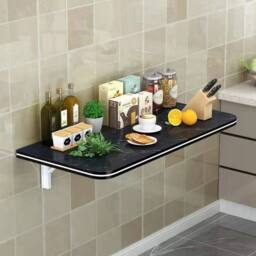 Living and Home Folding Wall-Mounted Drop-Leaf Table Floating Space-saving Kitchen Food Preparation Rack in Black - thumbnail 2