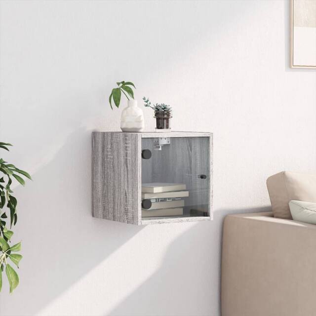 Berkfield Home Elegant Bedside Cabinet with Glass Door Grey Sonoma 35x37x35 cm - Size: 35 x 37 x 35 cm - image 1