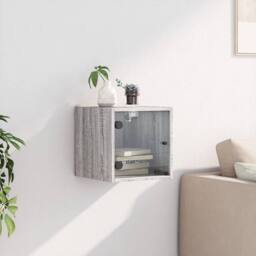 Berkfield Home Elegant Bedside Cabinet with Glass Door Grey Sonoma 35x37x35 cm - Size: 35 x 37 x 35 cm