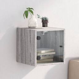 Berkfield Home Elegant Bedside Cabinet with Glass Door Grey Sonoma 35x37x35 cm - Size: 35 x 37 x 35 cm - thumbnail 2