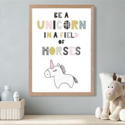 ARTZE Cute Be a Unicorn Scandi Animal Framed Print SIZE: A4 with Oak Frame in Pink - thumbnail 2