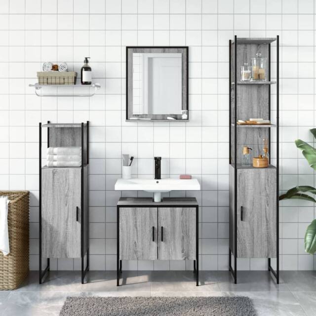 Berkfield Home Stylish 4 Piece Bathroom Cabinet Set Grey Sonoma Engineered Wood - image 1