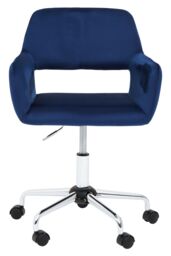 Orsina Ergonomic Grey Velvet & Chrome Base Home Office Chair, Comfortable Work From Home Chair, Movable Chair in Blue - thumbnail 3