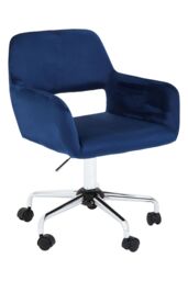 Orsina Ergonomic Grey Velvet & Chrome Base Home Office Chair, Comfortable Work From Home Chair, Movable Chair in Blue
