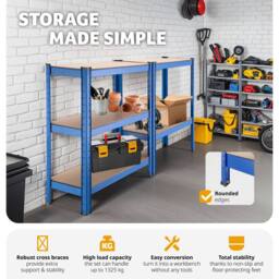 tectake Heavy-Duty Shelf 350 Kg - Blue - thumbnail 5