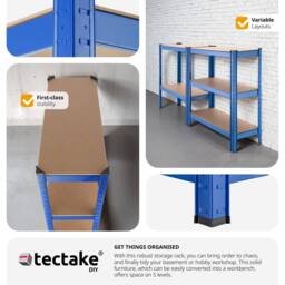 tectake Heavy-Duty Shelf 350 Kg - Blue - thumbnail 3