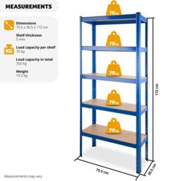 tectake Heavy-Duty Shelf 350 Kg - Blue - thumbnail 6