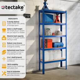 tectake Heavy-Duty Shelf 350 Kg - Blue - thumbnail 2