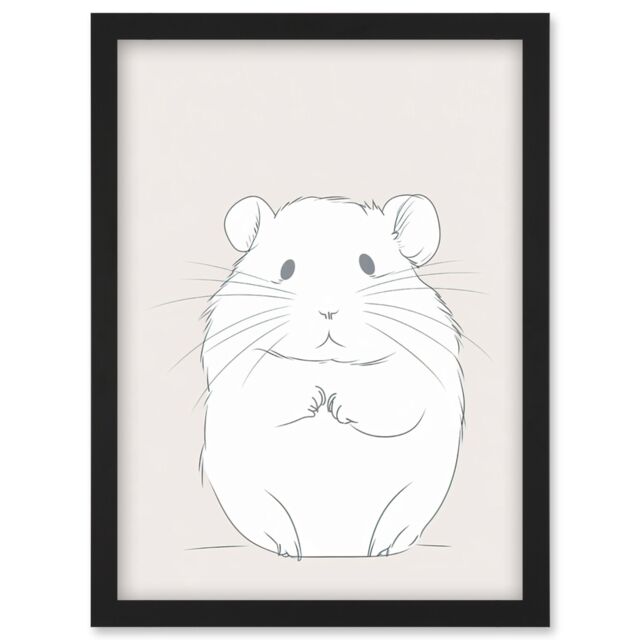 Artery8 Cute Hamster Portrait Simple Illustration Artwork Framed Wall Art Print A4 in Black - image 1