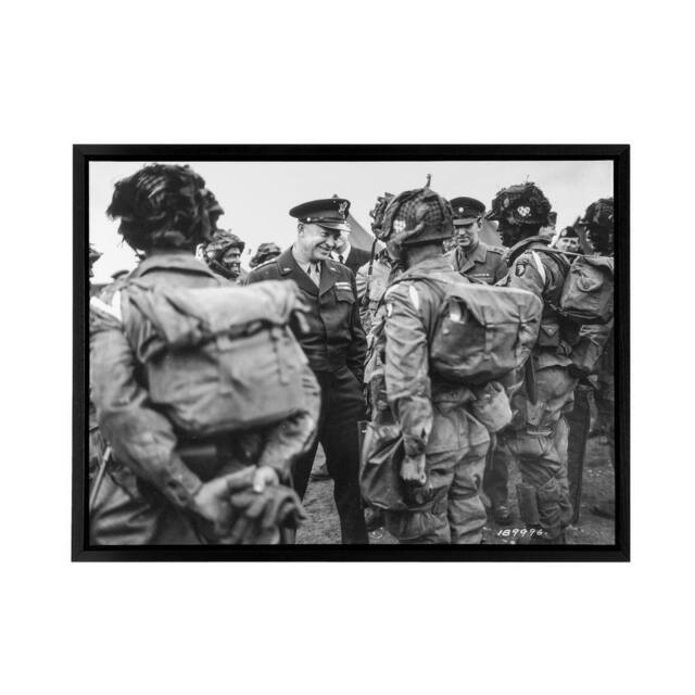 "Artery8 War WWII USA Paratroopers D Day Framed Canvas Wall Art Print in Grey - Size: W12"" x H16""" - image 1