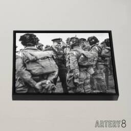 "Artery8 War WWII USA Paratroopers D Day Framed Canvas Wall Art Print in Grey - Size: W12"" x H16""" - thumbnail 2