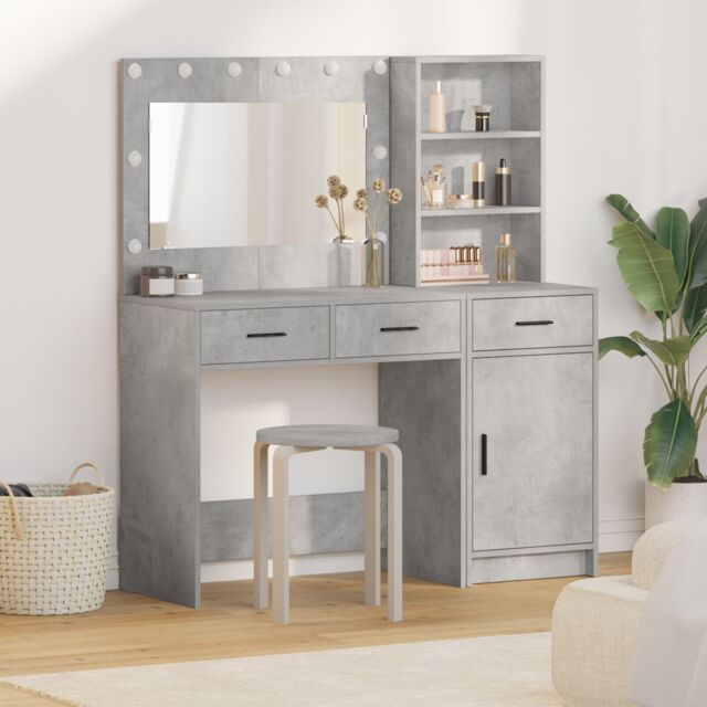 Berkfield Home 2 Piece Dressing Table Set with LED in Concrete Grey Engineered Wood - image 1
